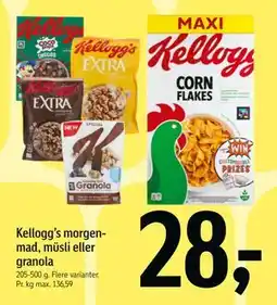 Føtex Kellogg’s morgenmad, müsli eller granola, DKK 28 tilbud
