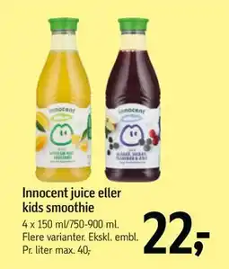 Føtex Innocent juice eller kids smoothie, DKK 22 tilbud
