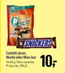 Føtex Carletti skum, Nestle eller Mars bar, DKK 10 tilbud