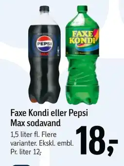 Føtex Faxe Kondi eller Pepsi Max sodavand, DKK 18 tilbud