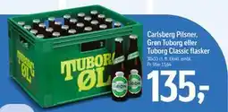 Føtex Carlsberg Pilsner, Grøn Tuborg eller Tuborg Classic flasker, DKK 135 tilbud