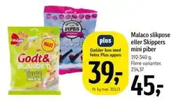 Føtex Malaco slikpose eller Skippers mini piber, DKK 45, App-pris tilbud