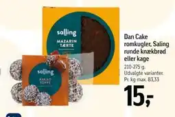 Føtex Dan Cake romkugler, Saling runde knækbrød eller kage, DKK 15 tilbud