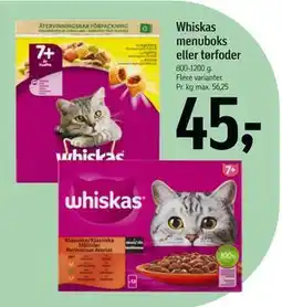 Føtex Whiskas menuboks eller tørfoder, DKK 45 tilbud