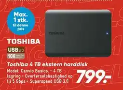 Bilka Toshiba 4 TB ekstern harddisk, DKK 799 tilbud