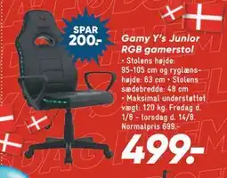 Bilka Gamy Y’s Junior RGB gamerstol, DKK 499 tilbud