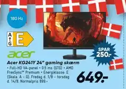 Bilka Acer KG241Y 24” gaming skærm, DKK 649 tilbud
