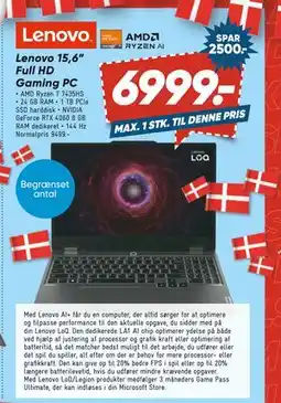 Bilka Lenovo 15,6” Full HD Gaming PC, DKK 6999 tilbud