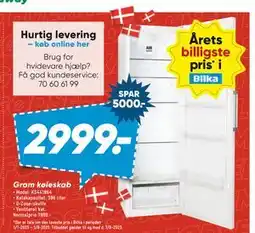 Bilka Gram køleskab, DKK 2999 tilbud
