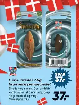 Bilka Twister 7.5g brun selvlysende pellet, DKK 37 tilbud