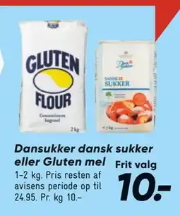 Bilka Dansukker dansk sukker eller Gluten mel, DKK 10 tilbud