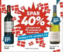 Bilka SPAR. 40% på mere end 90 varianter af fransk vine tilbud