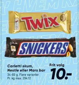 Bilka Carletti skum, Nestle eller Mars bar, DKK 10 tilbud