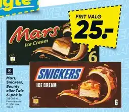 Bilka Mars, Snickers, Bounty eller Twix 6-pak is, DKK 25 tilbud