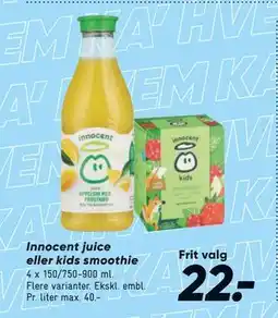 Bilka Innocent juice eller kids smoothie, DKK 22 tilbud