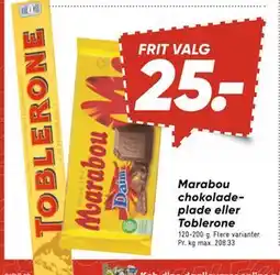 Bilka Marabou chokolade plade eller Toblerone, DKK 25 tilbud