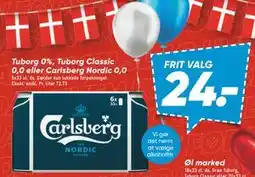Bilka Tuborg 0%, Tuborg Classic 0,0 eller Carlsberg Nordic 0,0, DKK 24 tilbud