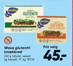Bilka Wasa glutenfri knækbrød, DKK 45 tilbud