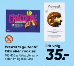 Bilka Prewetts glutenfri kiks eller cookies, DKK 35 tilbud