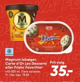 Bilka Magnum isbæger, Carte d’Or Les Desserts eller Frisko Favoritter, DKK 35 tilbud
