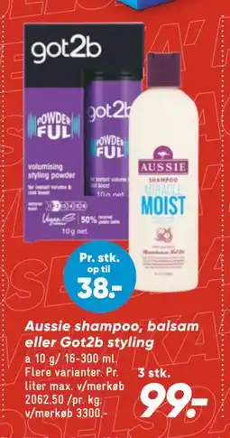 Bilka Aussie shampoo, balsam eller Got2b styling, DKK 99 tilbud