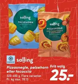 Bilka Pizzasnegle, pølsehorn eller focaccia, DKK 25 tilbud