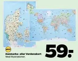 Netto Danmarks- eller Verdenskort, DKK 59 tilbud