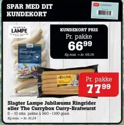 Poetzsch Padborg Slagter Lampe Jubilæums Ringrider eller The Currybox Curry-Bratwurst, DKK 77.99, Medlemspris tilbud
