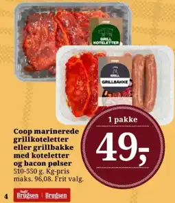 Dagli'Brugsen Coop marinerede grillkoteletter eller grillbakke med koteletter og bacon pølse tilbud