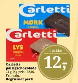 Dagli'Brugsen CARLETTI pålægschokolade tilbud