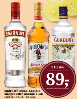 Dagli'Brugsen Smirnoff Vodka, Captain Morgan eller Gordon's Gin tilbud
