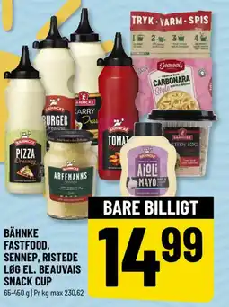 Løvbjerg Bähnke fastfood, sennep, ristede løg el. beauvais snack cup tilbud