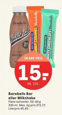 SPAR Barebells Bar eller Milkshake, DKK 15 tilbud