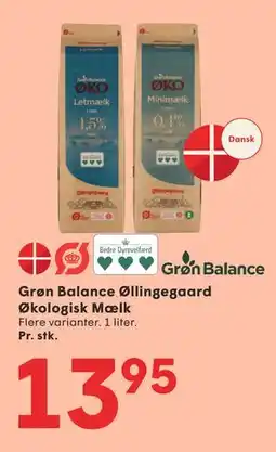 SPAR Grøn Balance Øllingegaard Økologisk Mælk, DKK 13.95 tilbud