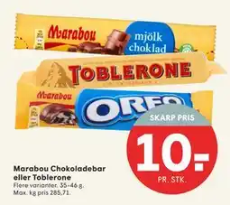 SPAR Marabou Chokoladebar eller Toblerone, DKK 10 tilbud
