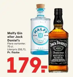 SPAR Malfy Gin eller Jack Daniel’s, DKK 179 tilbud