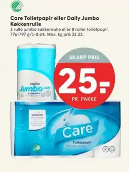 SPAR Care Toiletpapir eller Daily Jumbo Køkkenrulle, DKK 25 tilbud