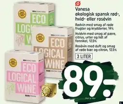 REMA 1000 Vanesa økologisk spansk rød-, hvid- eller rosévin, DKK 89 tilbud