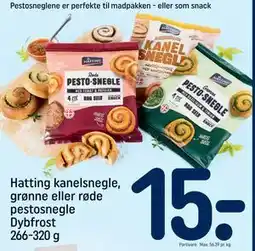 REMA 1000 Hatting kanelsnegle, grønne eller røde pestosnegle Dybfrost, DKK 15 tilbud