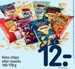 REMA 1000 Kims chips eller snacks 140-170 g, DKK 12 tilbud