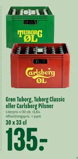 Min Købmand Grøn Tuborg, Tuborg Classic eller Carlsberg Pilsner, DKK 135 tilbud