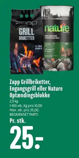 Min Købmand Zapp Grillbriketter, Engangsgrill eller Nature Optændingsblokke, DKK 25 tilbud