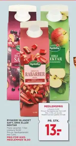 MENY RYNKEBY BLANDET SAFT, DRIK ELLER NEKTAR, DKK 18, App-pris tilbud