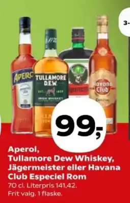 Kvickly Aperol, Tullamore Dew Whiskey, Jägermeister eller Havana Club Especiel Rom tilbud