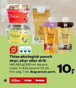 Kvickly Thise økologisk pouch skyr, skyr eller drik tilbud