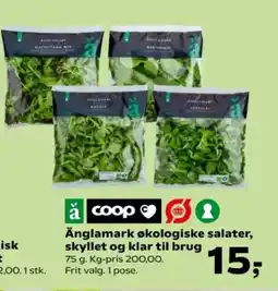Kvickly Änglamark økologiske salater, skyllet og klar til brug tilbud