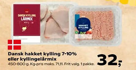 Kvickly Dansk hakket kylling 7-10% eller kyllingelårmix tilbud