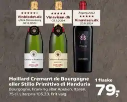 Kvickly Moillard Cremant de Bourgogne 1 flaske eller Stilio Primitivo di Manduria tilbud