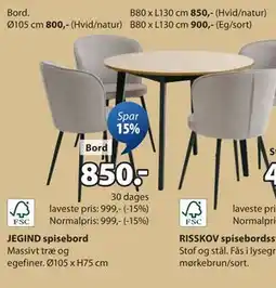 JYSK JEGIND spisebord, DKK 850 tilbud
