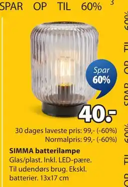JYSK SIMMA batterilampe, DKK 40 tilbud
